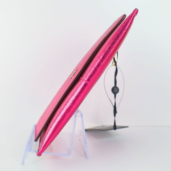 2 PC set -DKNY Lumen metallic faux-leather logo wallet + card case Pink - Picture 5 of 16